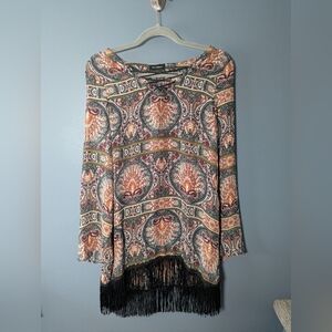 Blu Pepper Multicolor Paisley Blouse with Fringe